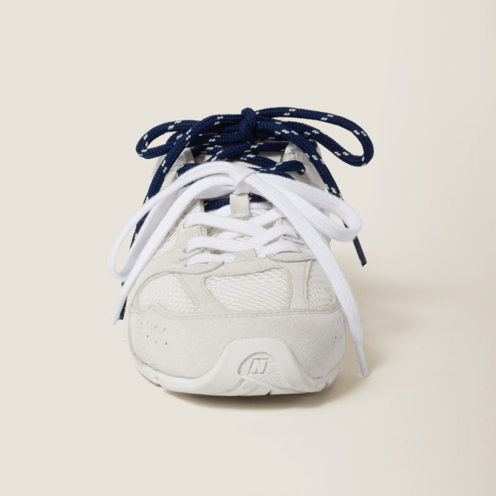 NB (WMNS) x Miu Miu 530 SL White suede and mesh sneakers